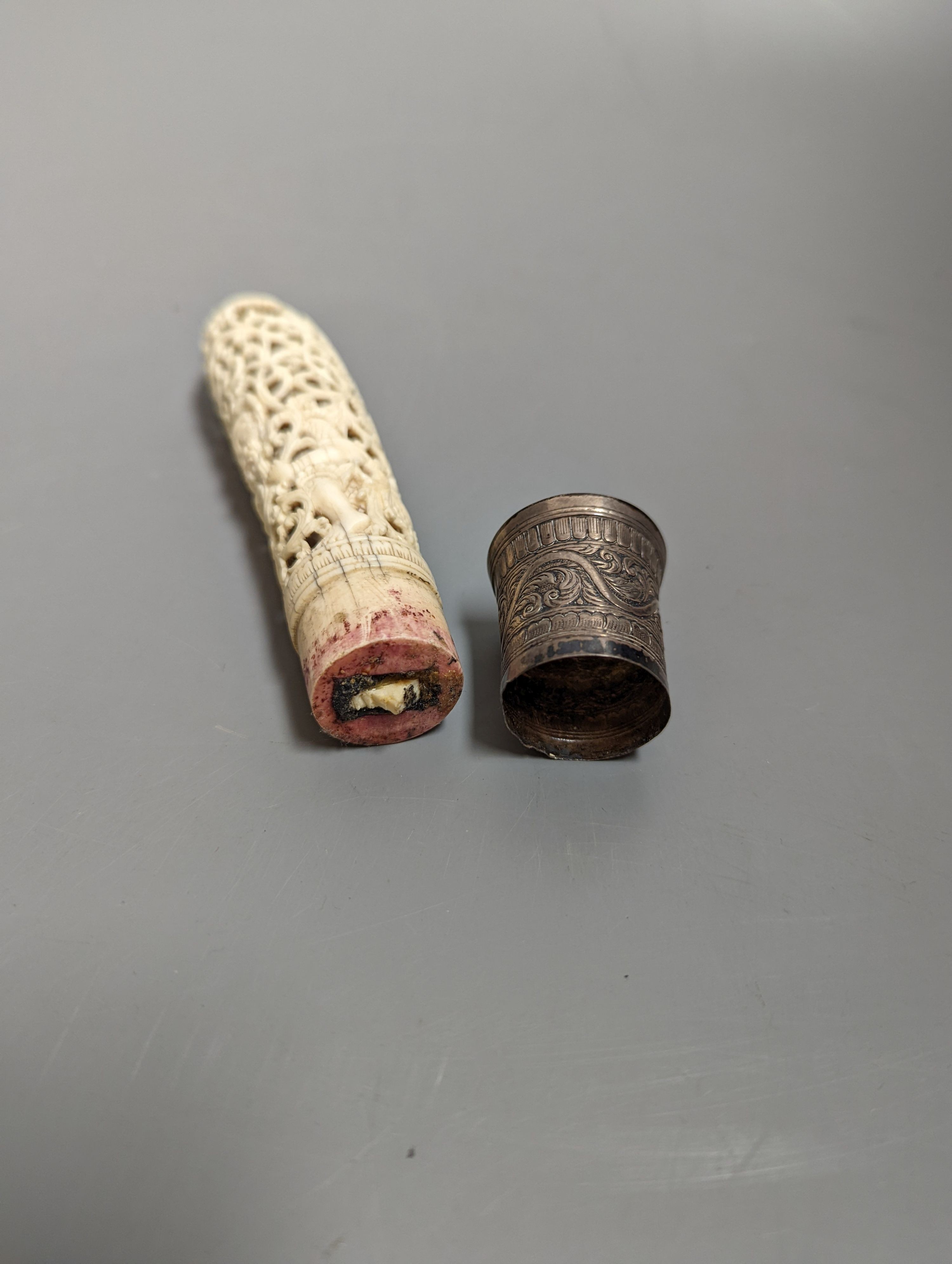 A 19th century Burmese carved ivory paper knife handle 15cm